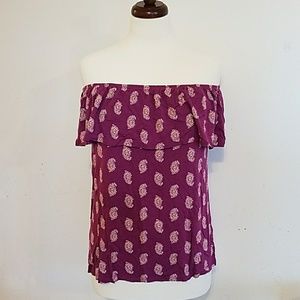 Purple Paisley Off Shoulder & Scoop Neck Top